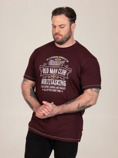 D555 Baldwin Grumpy Old Man Club Print Crew Neck T-shirt Burgundy/ Black Twist - Camisetas - Camisetas - 2XL-14XL