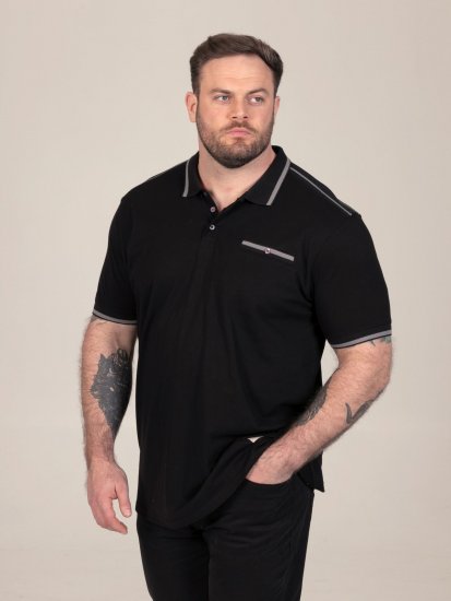 D555 Potts Jersey Polo With Jacquard Collar & Cuffs Negro - Polos - Polos 2XL-8XL