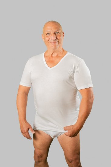 20 Nodi Short Sleeve V-Neck in Combed Cotton Jersey White - Ropa interior - Ropa interior 2XL-8XL