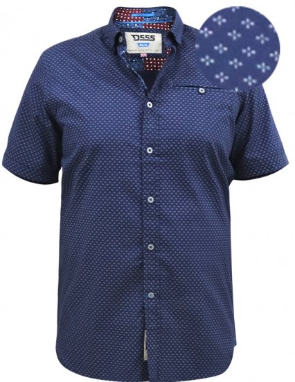 D555 Telford S/S Micro Ao Print Shirt Navy - Camisas - Camisas 2XL-10XL