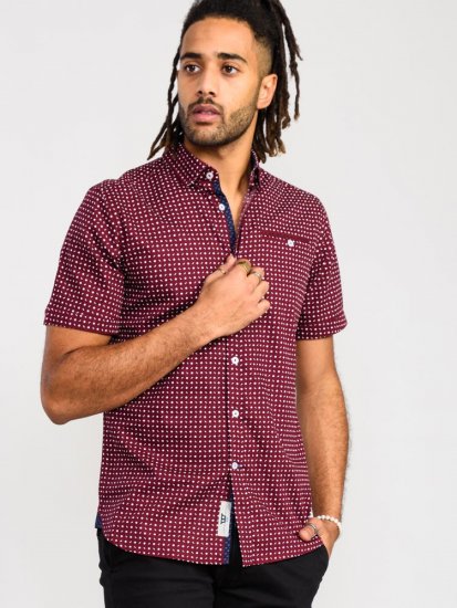 D555 Hillcrest S/S Micro Ao Print Shirt Burgundy - Camisas - Camisas 2XL-10XL