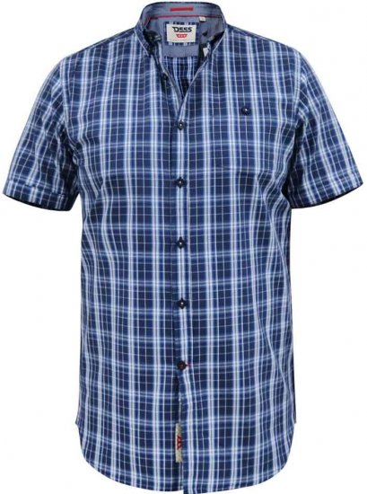 D555 Walcot Check Button Down Collar S/S Shirt Navy - Camisas - Camisas 2XL-10XL