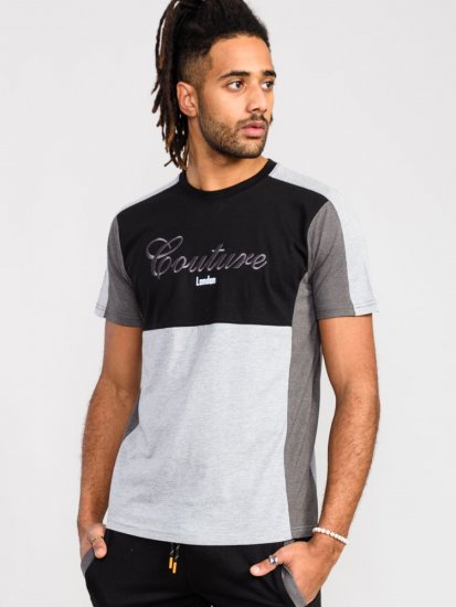 D555 Felix Couture Crew Neck Cut And Sew T-Shirt Black/Charcoal - Camisetas - Camisetas - 2XL-14XL