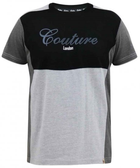 D555 Felix Couture Crew Neck Cut And Sew T-Shirt Black/Charcoal - Camisetas - Camisetas - 2XL-14XL