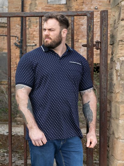 D555 Reid AOP Polo With Jacquard Collar, Pocket And Cuffs Azul marino - Polos - Polos 2XL-8XL