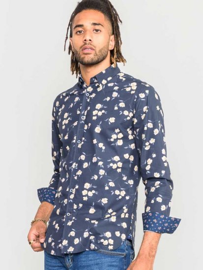 D555 Rooksey Floral Print Shirt Navy - Camisas - Camisas 2XL-10XL