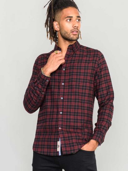 D555 Holton Dark Red Checked Flannel Shirt - Camisas - Camisas 2XL-10XL