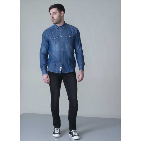 D555 Adcock Long Sleeve Vintage Denim Shirt - Camisas - Camisas 2XL-10XL