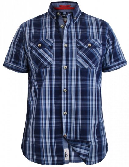 D555 Safford Short Sleeve Navy Check Shirt - Camisas - Camisas 2XL-10XL