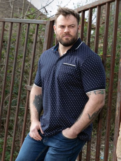 D555 Reid AOP Polo With Jacquard Collar, Pocket And Cuffs Azul marino - Polos - Polos 2XL-8XL