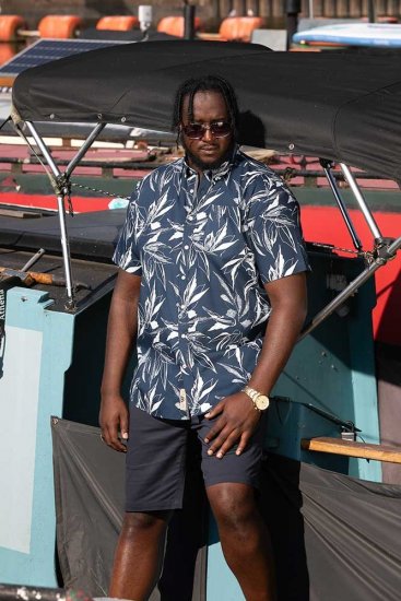 D555 FINLEY Hawaiian AO Print Shirt Navy - Camisas - Camisas 2XL-10XL