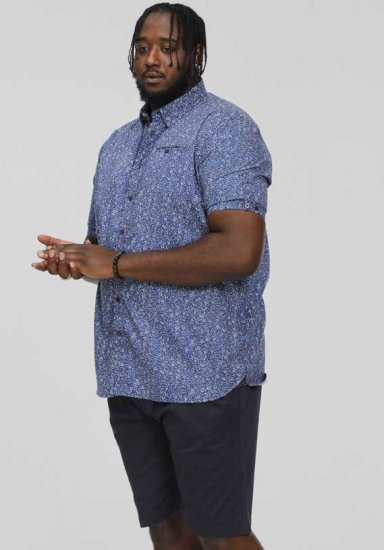 D555 KYLE S/S Micro AO Print Shirt Blue - Camisas - Camisas 2XL-10XL