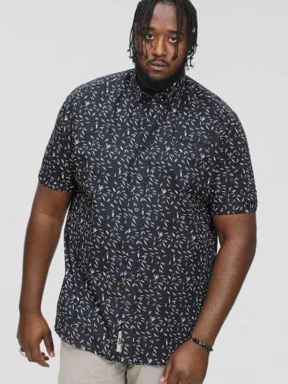 D555 BEAU S/S AO Leaf Print Shirt Navy - Camisas - Camisas 2XL-10XL