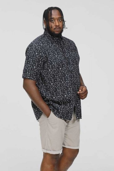 D555 BEAU S/S AO Leaf Print Shirt Navy - Camisas - Camisas 2XL-10XL