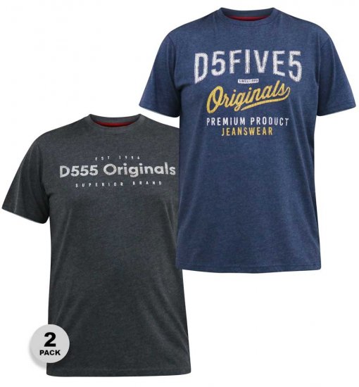 D555 ALFRED 2-Pack Brand Carrier Printed Crew Neck T-Shirts - Camisetas - Camisetas - 2XL-14XL