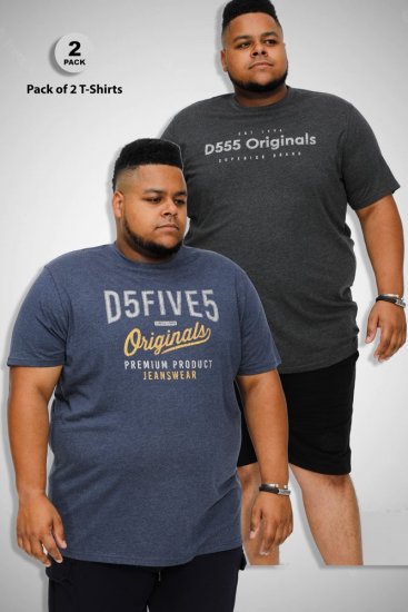 D555 ALFRED 2-Pack Brand Carrier Printed Crew Neck T-Shirts - Camisetas - Camisetas - 2XL-14XL