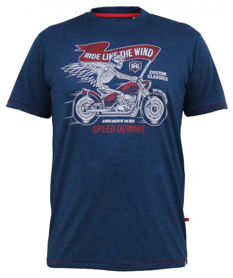 D555 BRADFORD Skeleton Biker Printed T-Shirt Navy - Camisetas - Camisetas - 2XL-14XL