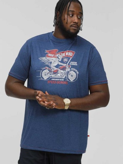 D555 BRADFORD Skeleton Biker Printed T-Shirt Navy - Camisetas - Camisetas - 2XL-14XL