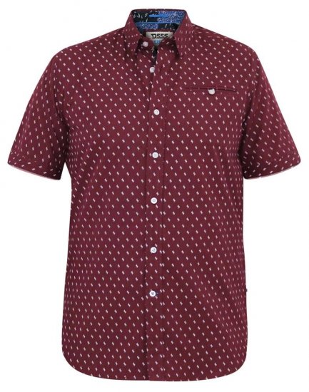 D555 DUNSTABLE S/S Micro AO Print Shirt Burgundy - Camisas - Camisas 2XL-10XL