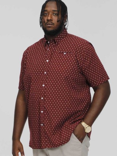 D555 DUNSTABLE S/S Micro AO Print Shirt Burgundy - Camisas - Camisas 2XL-10XL