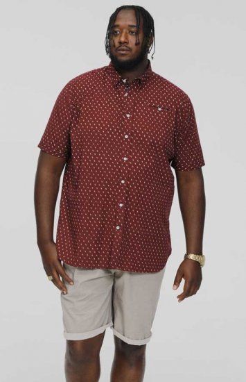 D555 DUNSTABLE S/S Micro AO Print Shirt Burgundy - Camisas - Camisas 2XL-10XL