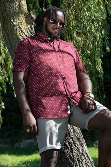 D555 DUNSTABLE S/S Micro AO Print Shirt Burgundy - Camisas - Camisas 2XL-10XL