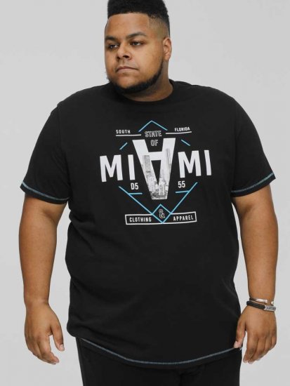 D555 BINGHAM State Of Miami Printed Crew Neck T-Shirt Black - Camisetas - Camisetas - 2XL-14XL