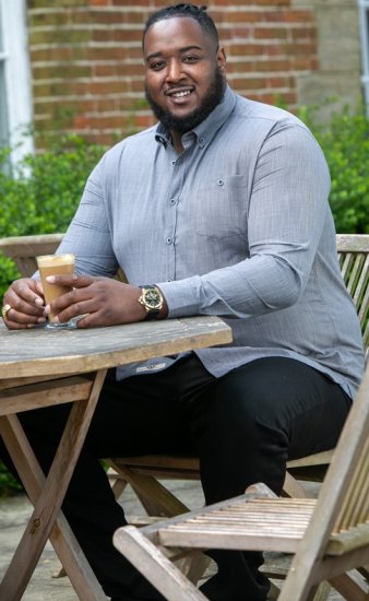D555 RADCLIFFE Cross Hatch Soft Touch Slub Long Sleeve Shirt With Chest Patch Pocket Charcoal - Camisas - Camisas 2XL-10XL