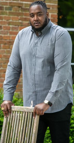 D555 RADCLIFFE Cross Hatch Soft Touch Slub Long Sleeve Shirt With Chest Patch Pocket Charcoal - Camisas - Camisas 2XL-10XL
