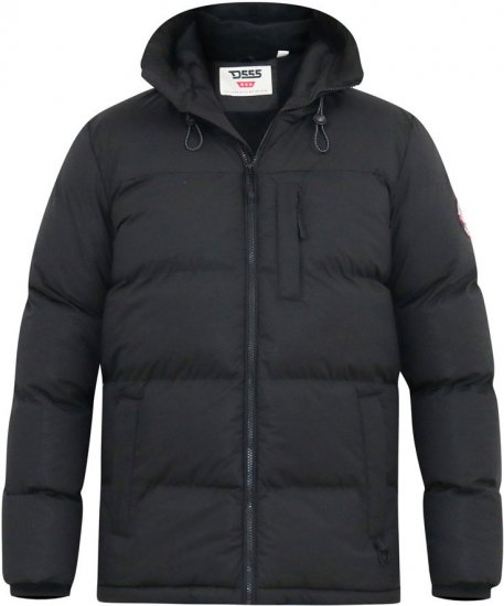 D555 DOMENIC Quilted Puffer Jacket With Half Micro Fleece Lining And Hood Black - Chaquetas - Chaquetas Tallas Grandes 2XL-8XL
