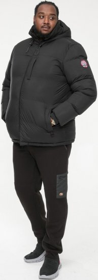 D555 DOMENIC Quilted Puffer Jacket With Half Micro Fleece Lining And Hood Black - Chaquetas - Chaquetas Tallas Grandes 2XL-8XL