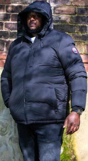 D555 DOMENIC Quilted Puffer Jacket With Half Micro Fleece Lining And Hood Black - Chaquetas - Chaquetas Tallas Grandes 2XL-8XL