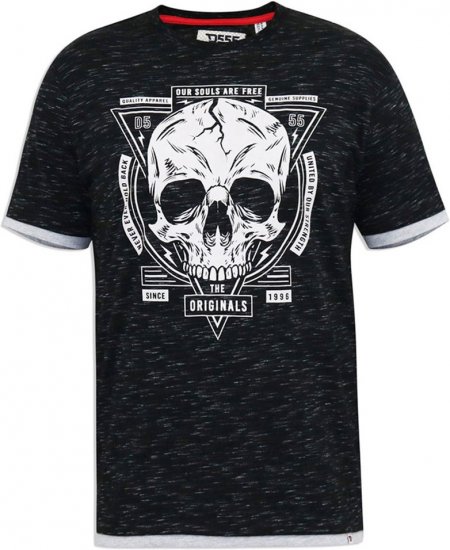 D555 DARREN Skull Printed T-Shirt With Double Layer On Hem & Cuff Black Reno - Camisetas - Camisetas - 2XL-14XL