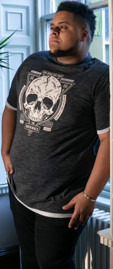 D555 DARREN Skull Printed T-Shirt With Double Layer On Hem & Cuff Black Reno - Camisetas - Camisetas - 2XL-14XL