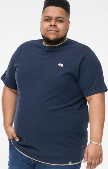 D555 SANDFORD Double Layer On Neck Ribs And Hem Waffle Textured T-Shirt Navy - Camisetas - Camisetas - 2XL-14XL