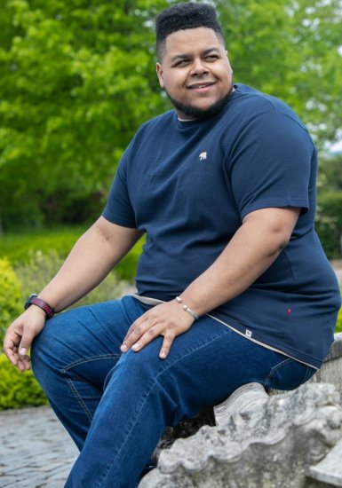 D555 SANDFORD Double Layer On Neck Ribs And Hem Waffle Textured T-Shirt Navy - Camisetas - Camisetas - 2XL-14XL