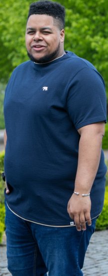 D555 SANDFORD Double Layer On Neck Ribs And Hem Waffle Textured T-Shirt Navy - Camisetas - Camisetas - 2XL-14XL