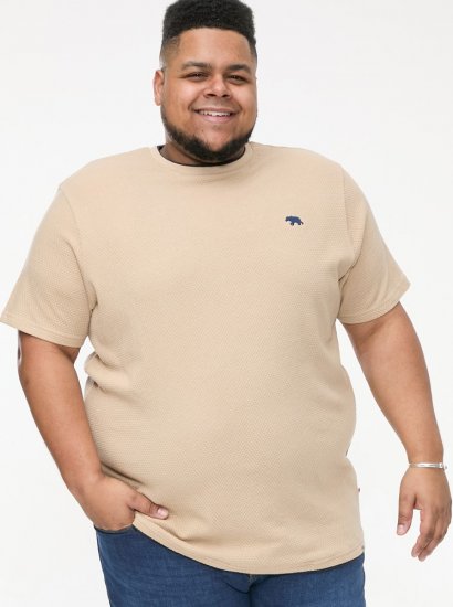 D555 SANDFORD Double Layer On Neck Ribs And Hem Waffle Textured T-Shirt Beige - Camisetas - Camisetas - 2XL-14XL
