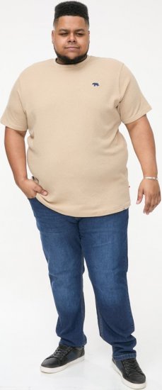 D555 SANDFORD Double Layer On Neck Ribs And Hem Waffle Textured T-Shirt Beige - Camisetas - Camisetas - 2XL-14XL