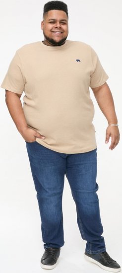 D555 SANDFORD Double Layer On Neck Ribs And Hem Waffle Textured T-Shirt Beige - Camisetas - Camisetas - 2XL-14XL