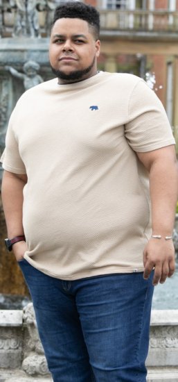 D555 SANDFORD Double Layer On Neck Ribs And Hem Waffle Textured T-Shirt Beige - Camisetas - Camisetas - 2XL-14XL