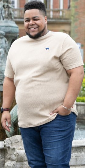 D555 SANDFORD Double Layer On Neck Ribs And Hem Waffle Textured T-Shirt Beige - Camisetas - Camisetas - 2XL-14XL