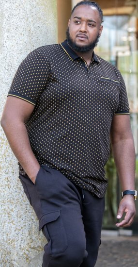 D555 RAUL AOP Jersey Polo With Jacquard Collar, Ribs And Chest Pocket Black - Polos - Polos 2XL-8XL