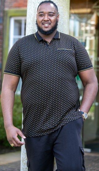 D555 RAUL AOP Jersey Polo With Jacquard Collar, Ribs And Chest Pocket Black - Polos - Polos 2XL-8XL