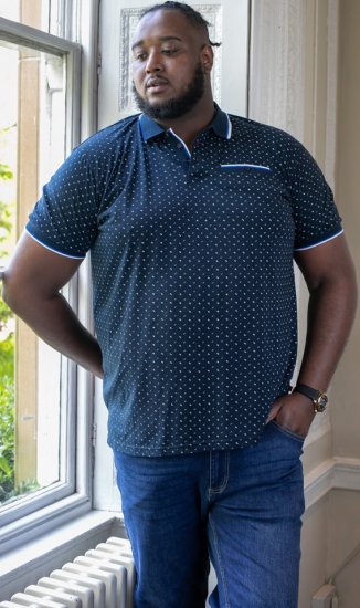 D555 OAKLEY AOP Jersey Polo With Jacquard Collar, Ribs And Chest Pocket Navy - Polos - Polos 2XL-8XL