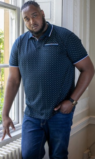 D555 OAKLEY AOP Jersey Polo With Jacquard Collar, Ribs And Chest Pocket Navy - Polos - Polos 2XL-8XL