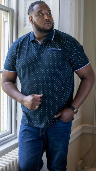 D555 OAKLEY AOP Jersey Polo With Jacquard Collar, Ribs And Chest Pocket Navy - Polos - Polos 2XL-8XL