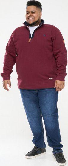 D555 HIRALDO Quarter Neck Pique Fleece Sweatshirt With Chest Embroidery Red - Sudaderas - Sudaderas 2XL-12XL
