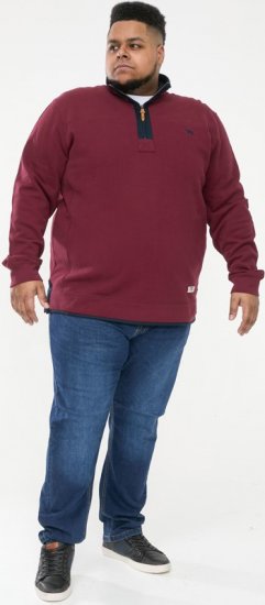 D555 HIRALDO Quarter Neck Pique Fleece Sweatshirt With Chest Embroidery Red - Sudaderas - Sudaderas 2XL-12XL