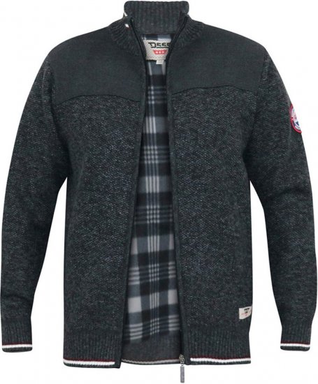 D555 ABERDARE Knitted Zip Through Sweater With Bonded Check Lining Charcoal Marl - Sudaderas - Sudaderas 2XL-12XL